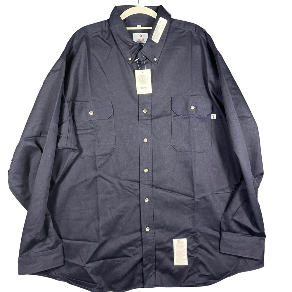 Tyndale FR Flame Resistant Work Shirt Mens 2XL‎ Navy Blue HRC 2 Made in USA New